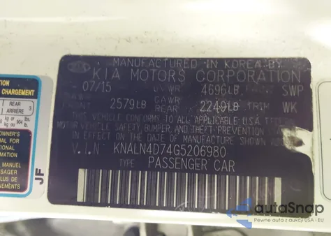 2016 Kia Cadenza Limited z USA, uszkodzony, nr VIN KNALN4D74G5206980